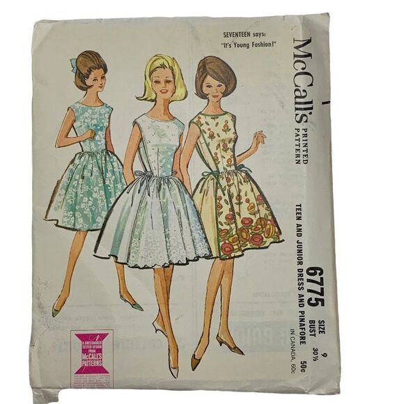 Vintage 60s McCalls 6775 Pattern Teen Junior 9-16 Dress Pinafore Uncut Easy Rule - Picture 1 of 4